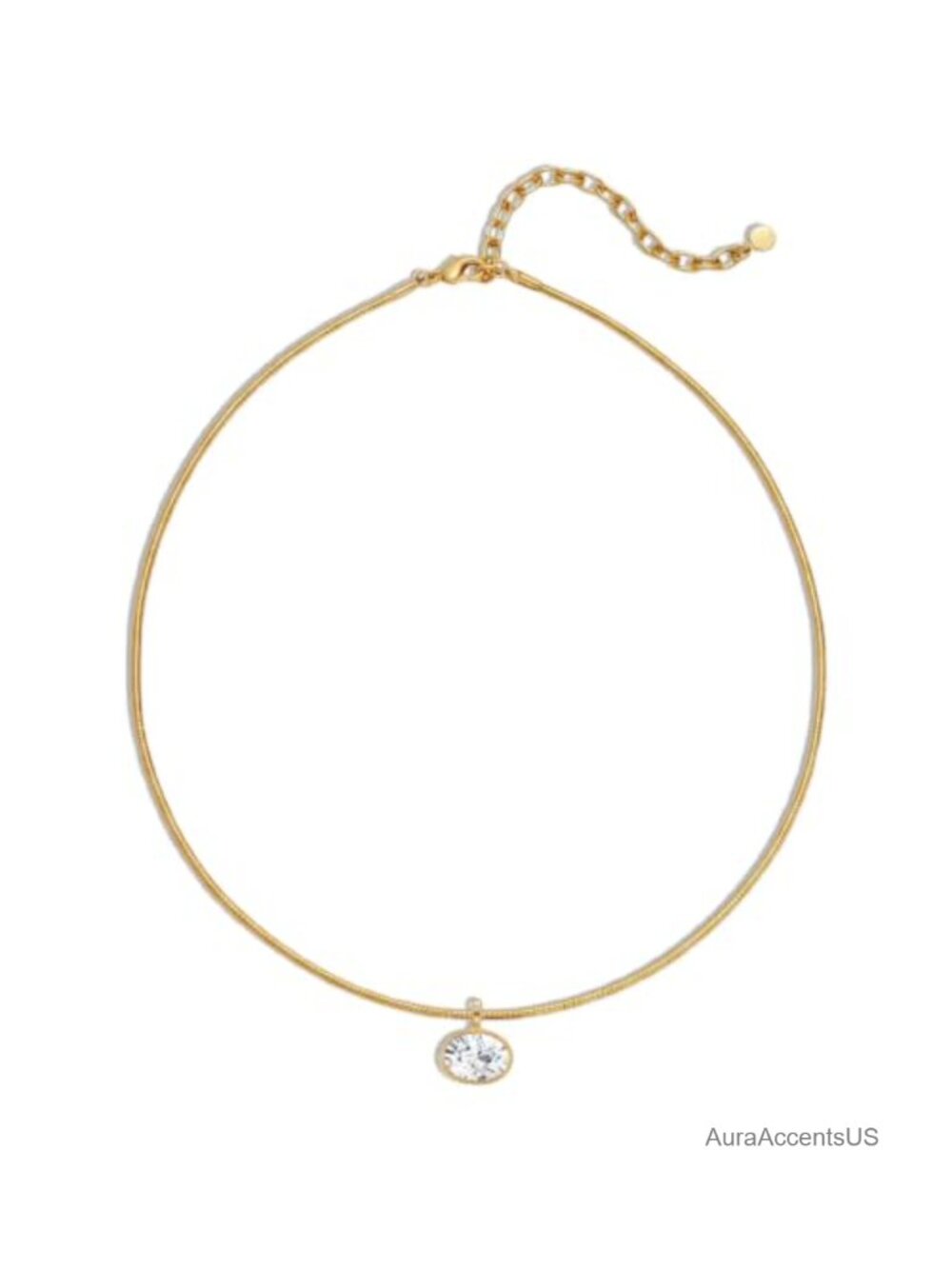 Gold Tone Choker Necklace Oval Cubic Zirconia Pendant Women